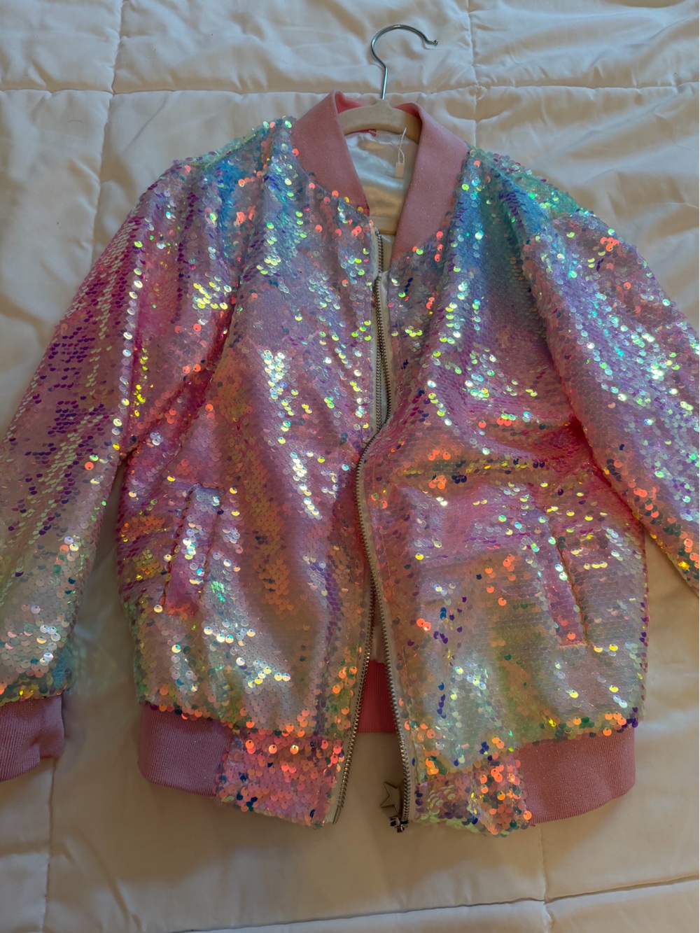 Girls Iridescent Pink Sequin Jacket fits 5-7years